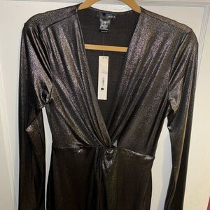 NWT Aqua Silver Metallic Twist Front Party Mini
Dress Medium